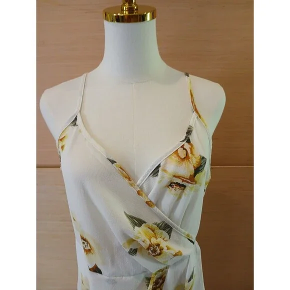 Floral Faux Wrap Spaghetti Strap Dress Women's XL Lightweight Tropical Beachy - Picture 5 of 10